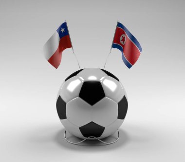 Şili - Kuzey Kore Futbol Bayrakları, Beyaz Arkaplan - 3D Render