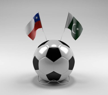 Şili - Pakistan Futbol Bayrakları, Beyaz Arkaplan - 3D Render