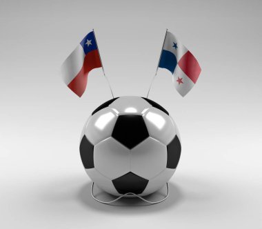 Şili - Panama Futbol Bayrakları, Beyaz Arkaplan - 3D Render