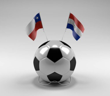 Şili - Paraguay Futbol Bayrakları, Beyaz Arkaplan - 3D Render