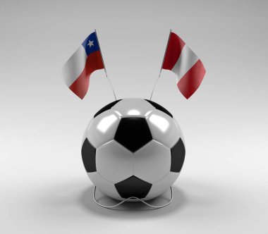 Şili - Peru Futbol Bayrakları, Beyaz Arkaplan - 3D Render