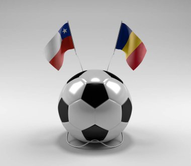 Şili - Romanya Futbol Bayrakları, Beyaz Arkaplan - 3D Hazırlama