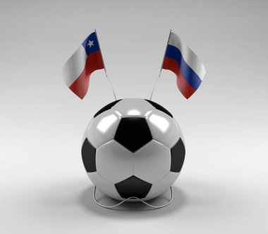 Şili - Rusya Futbol Bayrakları, Beyaz Arkaplan - 3D Render
