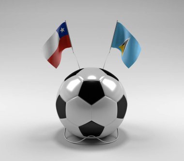 Şili - Saint-Lucia Futbol Bayrakları, Beyaz Arkaplan - 3D Render
