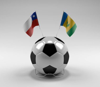 Şili-Saint-Vincent-and-the-Grenadines Futbol Bayrakları, Beyaz Arkaplan - 3D Render