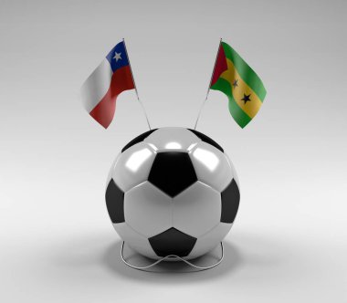 Şili - Sao-Tome-Principe Futbol Bayrakları, Beyaz Arkaplan - 3D Render