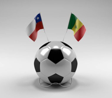 Şili - Senegal Futbol Bayrakları, Beyaz Arkaplan - 3D Render