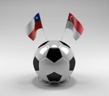 Şili - Singapur Futbol Bayrakları, Beyaz Arkaplan - 3D Render