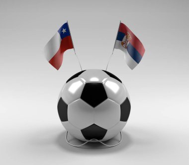 Şili - Sırbistan Futbol Bayrakları, Beyaz Arkaplan - 3D Hazırlama