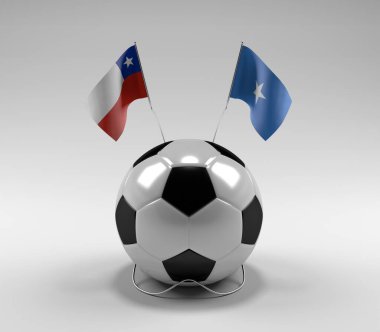 Şili - Somali Futbol Bayrakları, Beyaz Arkaplan - 3D Render
