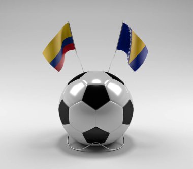 Kolombiya - Bosna-Hersek Futbol Bayrakları, Beyaz Arkaplan - 3D Render