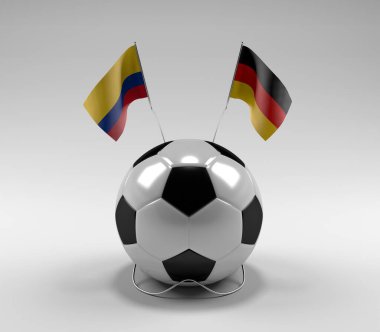 Kolombiya - Almanya Futbol Bayrakları, Beyaz Arkaplan - 3D Render