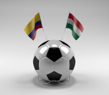 Kolombiya - Macaristan Futbol Bayrakları, Beyaz Arkaplan - 3D Render