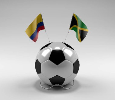Kolombiya - Jamaika Futbol Bayrakları, Beyaz Arkaplan - 3D Render