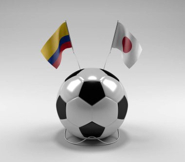 Kolombiya - Japonya Futbol Bayrakları, Beyaz Arkaplan - 3D Render