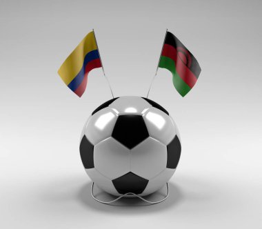 Kolombiya - Malawi Futbol Bayrakları, Beyaz Arkaplan - 3D Render