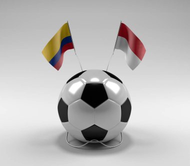 Kolombiya - Monako Futbol Bayrakları, Beyaz Arkaplan - 3D Render