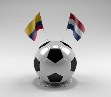 Kolombiya - Hollanda Futbol Bayrakları, Beyaz Arkaplan - 3D Render