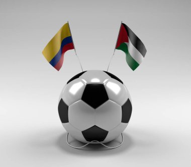 Kolombiya - Filistin Futbol Bayrakları, Beyaz Arkaplan - 3D Render