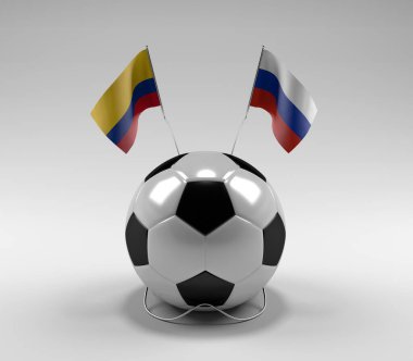 Kolombiya - Rusya Futbol Bayrakları, Beyaz Arkaplan - 3D Render