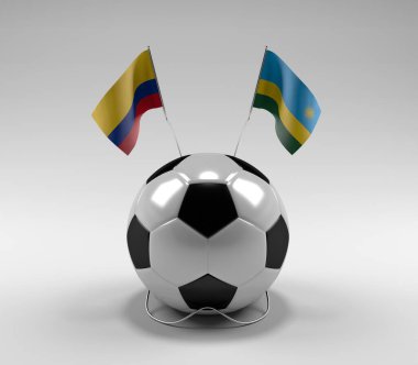 Kolombiya - Ruanda Futbol Bayrakları, Beyaz Arkaplan - 3D Render