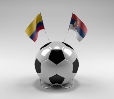 Kolombiya - Sırbistan Futbol Bayrakları, Beyaz Arkaplan - 3D Hazırlama