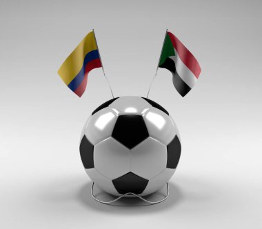 Kolombiya - Sudan Futbol Bayrakları, Beyaz Arkaplan - 3D Render