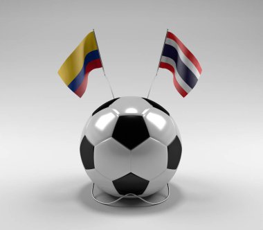Kolombiya - Tayland Futbol Bayrakları, Beyaz Arkaplan - 3D Render