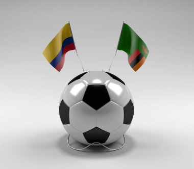 Kolombiya - Zambiya Futbol Bayrakları, Beyaz Arkaplan - 3D Render