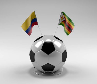 Kolombiya - Zimbabve Futbol Bayrakları, Beyaz Arkaplan - 3D Render