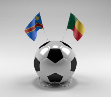 Kongo Demokratik Cumhuriyeti - Benin Futbol Bayrakları, Beyaz Arkaplan - 3D Render