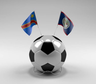 Kongo Demokratik Cumhuriyeti - Belize Futbol Bayrakları, Beyaz Arkaplan - 3D Render