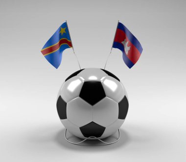 Kongo Demokratik Cumhuriyeti - Kamboçya Futbol Bayrakları, Beyaz Arkaplan - 3D Render