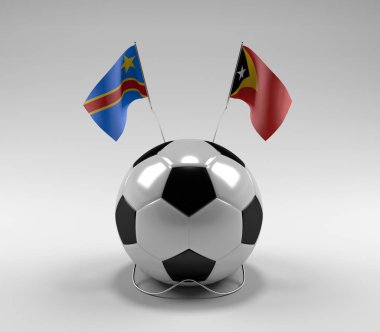 Kongo Demokratik Cumhuriyeti - Doğu Timor Futbol Bayrakları, Beyaz Arkaplan - 3D Render