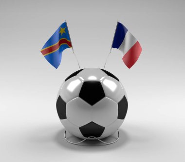 Kongo Demokratik Cumhuriyeti - Fransa Futbol Bayrakları, Beyaz Arkaplan - 3D Render