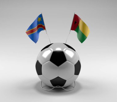 Kongo Demokratik Cumhuriyeti - Gine-Bissau Futbol Bayrakları, Beyaz Arkaplan - 3D Render