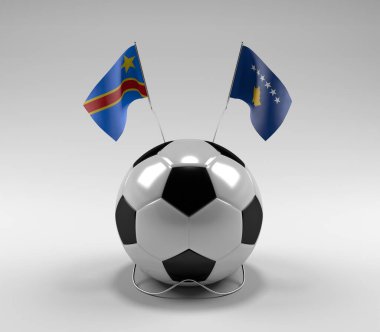 Kongo-Demokratik Cumhuriyeti - Kosova Futbol Bayrakları, Beyaz Arkaplan - 3D Render