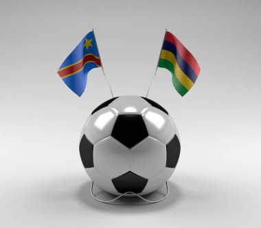 Kongo Demokratik Cumhuriyeti - Mauritius Futbol Bayrakları, Beyaz Arkaplan - 3D Render