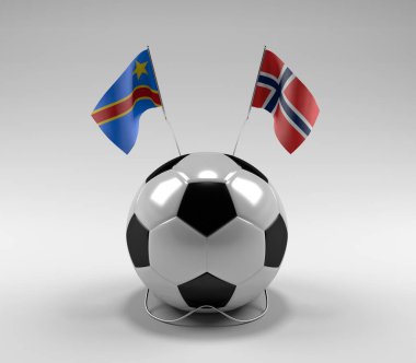 Kongo Demokratik Cumhuriyeti - Norveç Futbol Bayrakları, Beyaz Arkaplan - 3D Render