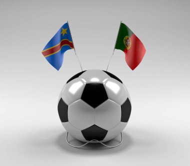 Kongo Demokratik Cumhuriyeti - Portekiz Futbol Bayrakları, Beyaz Arkaplan - 3D Render