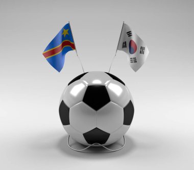 Kongo Demokratik Cumhuriyeti - Güney Kore Futbol Bayrakları, Beyaz Arkaplan - 3D Render