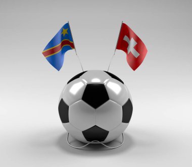 Kongo Demokratik Cumhuriyeti - İsviçre Futbol Bayrakları, Beyaz Arkaplan - 3D Render