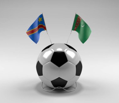 Kongo Demokratik Cumhuriyeti - Türkmenistan Futbol Bayrakları, Beyaz Arkaplan - 3D Render