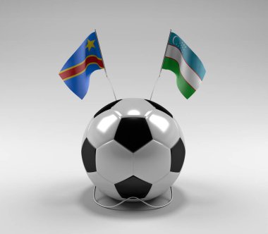 Kongo Demokratik Cumhuriyeti - Özbekistan Futbol Bayrakları, Beyaz Arkaplan - 3D Render