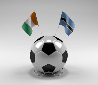 Cote-D-Ivoire - Botswana Futbol Bayrakları, Beyaz Arkaplan - 3D Render
