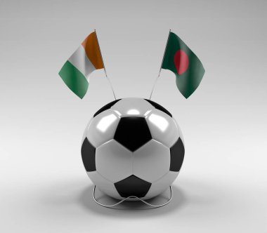 Cote-D-Ivoire - Bangladeş Futbol Bayrakları, Beyaz Arkaplan - 3D Render
