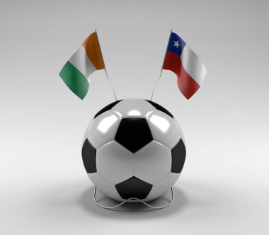 Cote-D-Ivoire - Şili Futbol Bayrakları, Beyaz Arkaplan - 3D Render