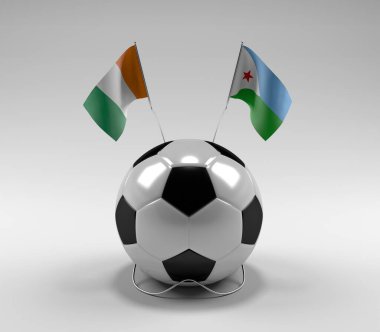 Cote-D-Ivoire - Cibuti Futbol Bayrakları, Beyaz Arkaplan - 3D Render