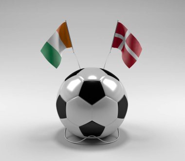 Cote-D-Ivoire - Danimarka Futbol Bayrakları, Beyaz Arkaplan - 3D Render