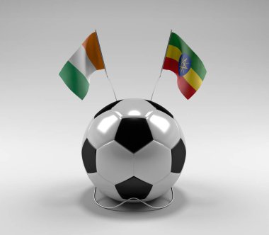 Cote-D-Ivoire - Etiyopya Futbol Bayrakları, Beyaz Arkaplan - 3D Render